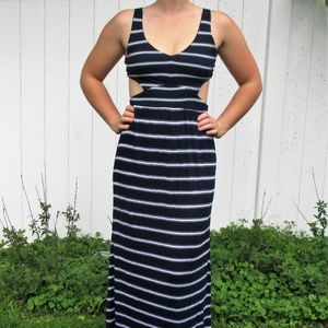 SOLD Blue and White Striped Cut Out Maxi Dress